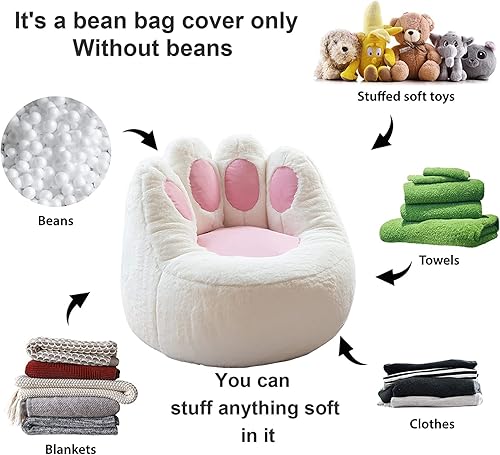 Miniatura 4 de Funda para puf con forma de pata de gato (sin relleno), lavable de alta calidad, suave, de piel sintética de conejo, funda para sofá perezoso para