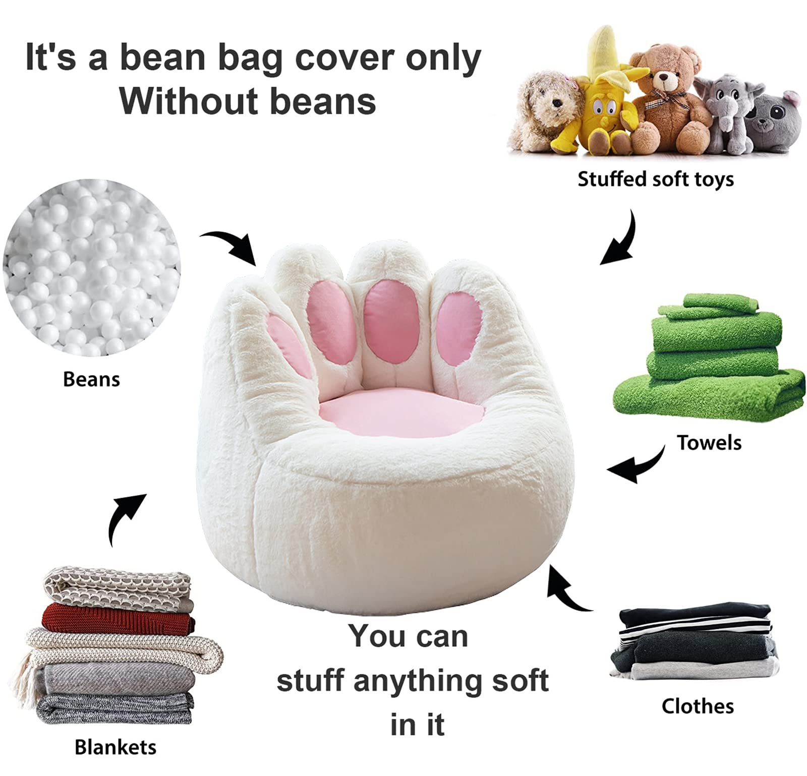 WangXLDD Giant Bean Bag Stoel (Geen Vuller), Zachte Fluffy, Lazy Sofa Chair Beanbag Stoelhoes voor volwassenen, Oversized zitzak voor volwassenen (zwart