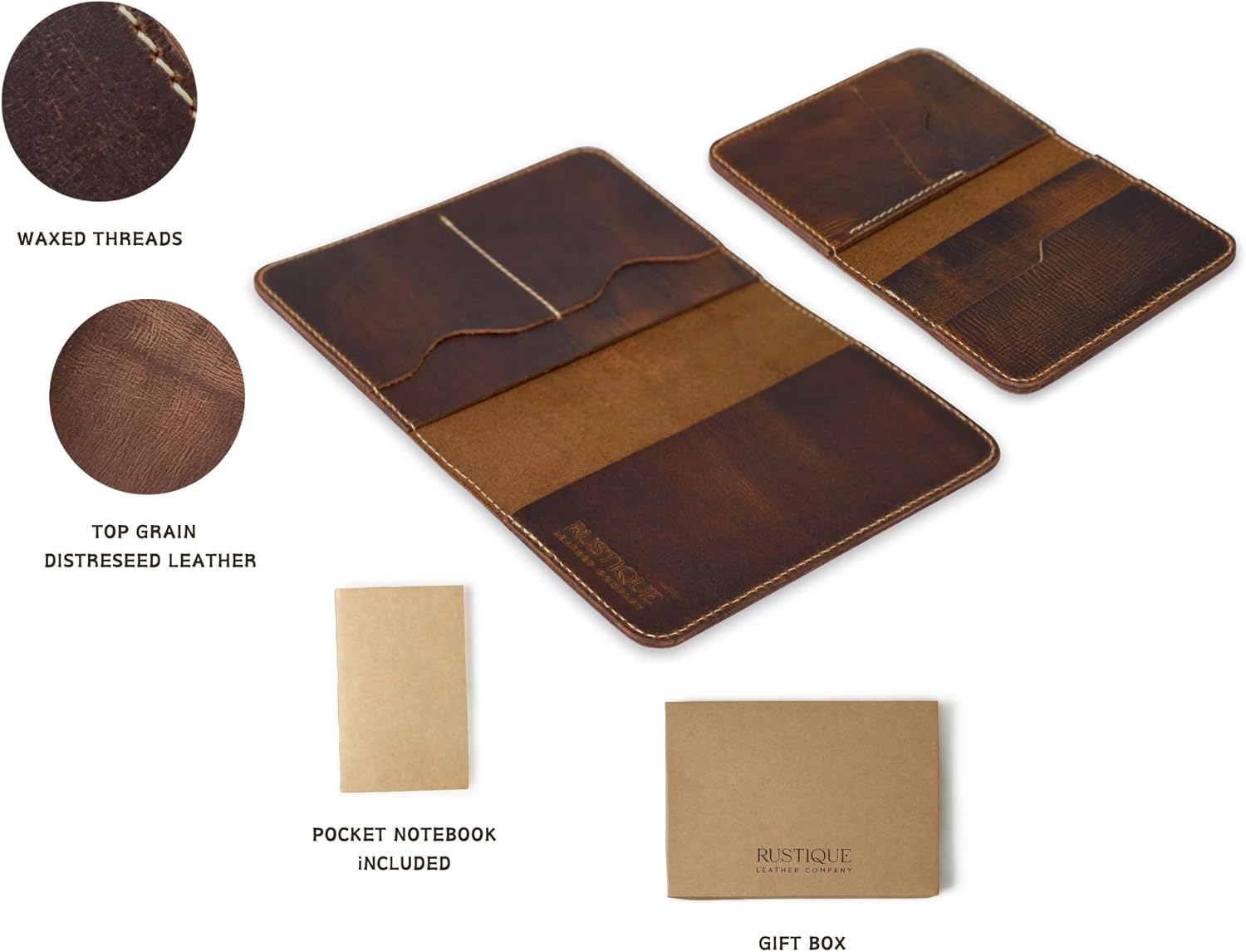 Rustique Leather Refillable Journal Cover (Combo of 3) for Field Notes with Card Holder and Pocket Notebook for Moleskine Cahier - Small Handmade Vintage Leather Cover (3.5" x 5.5", Brown)