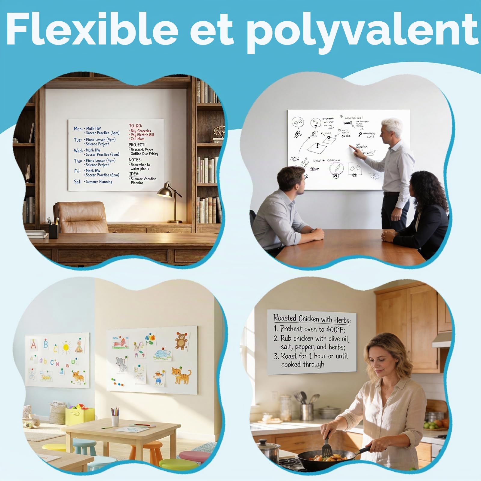 Tableau Magnétique Autocollant Blanc, pour Maison et Bureau