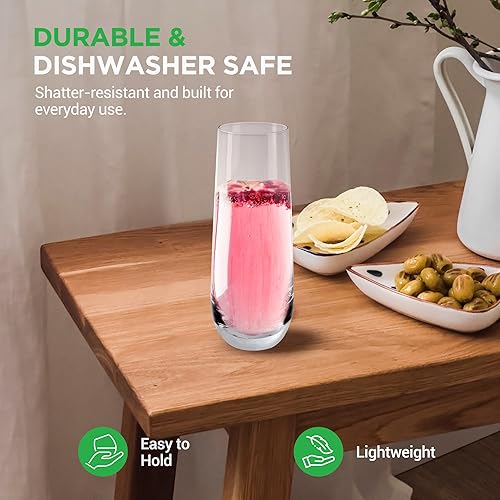 Miniatura 6 de NutriChef Juego de 4 copas de champán sin tallo, copas de cristal de 6.4 pulgadas de alto con base gruesa y pesada, flauta de vino Prosecco, vaso