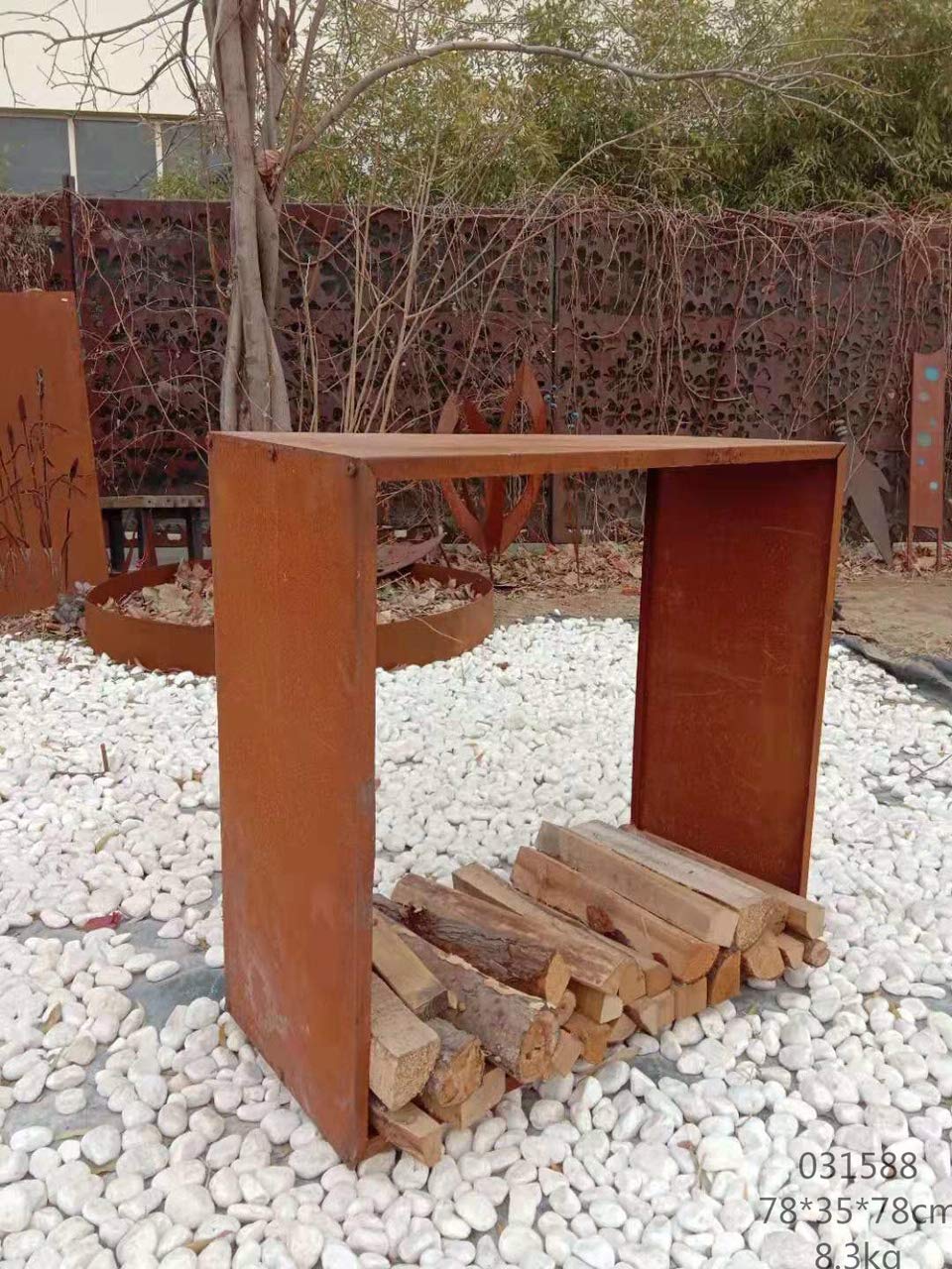 Zen Man Kaminholzregal Garten Rost Kaminholzunterstand Metall 1,2mm 17kg 35 * 125*H125cm 031998