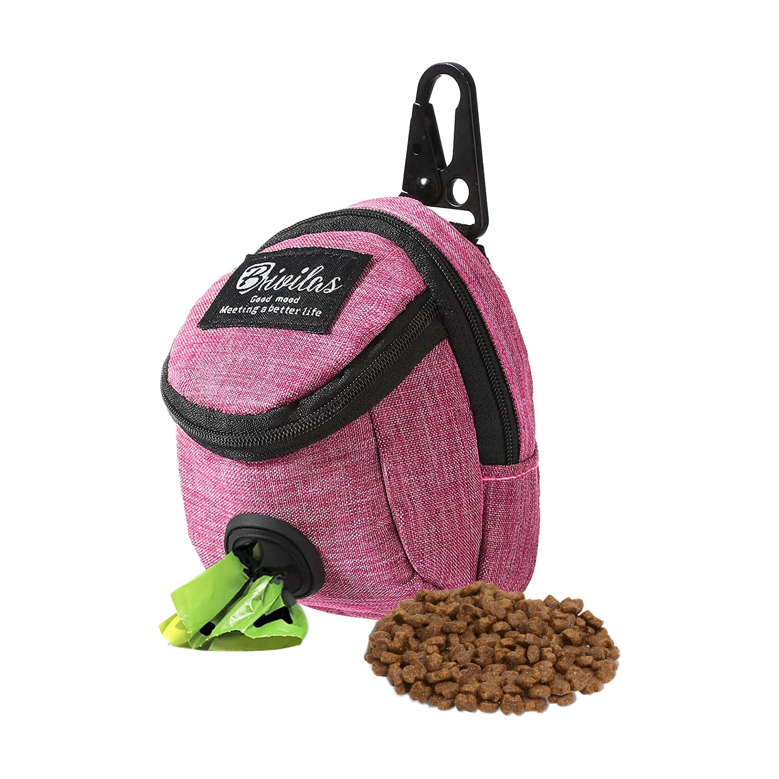 FuninCrea Bolsa de Golosinas para Perros, Bolsa Premios Perros con Dispensador de Bolsas de Excrementos Integrado Tela Oxford Bolsa de Entrenamiento para Perros para Viajes (Rojo)