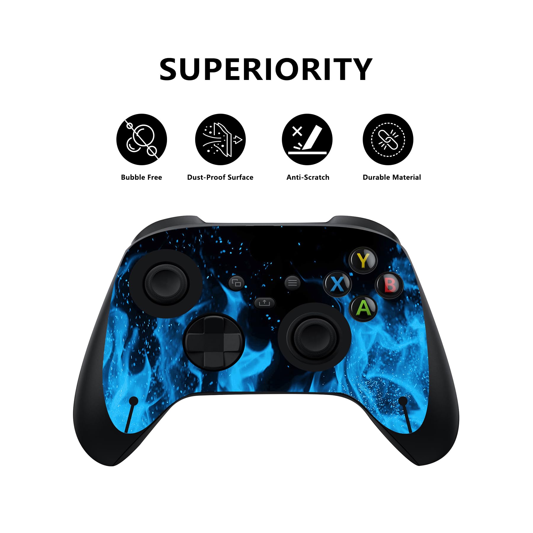PlayVital Blue Flame Custom Vinyl Skins for Xbox Series X, Wrap Decal Cover Stickers for Xbox Series X Console Controller - 2