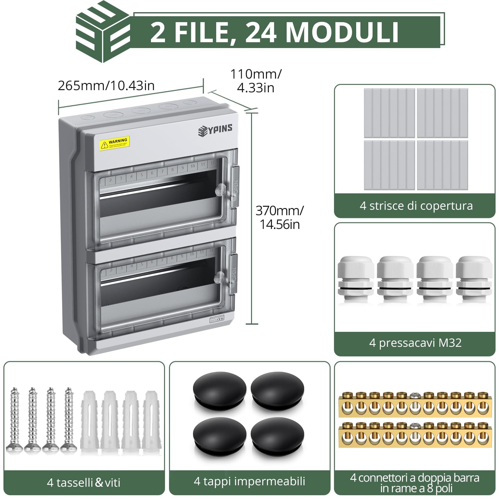 EYPINS Quadro Elettrico 24 Moduli e Coperchio
