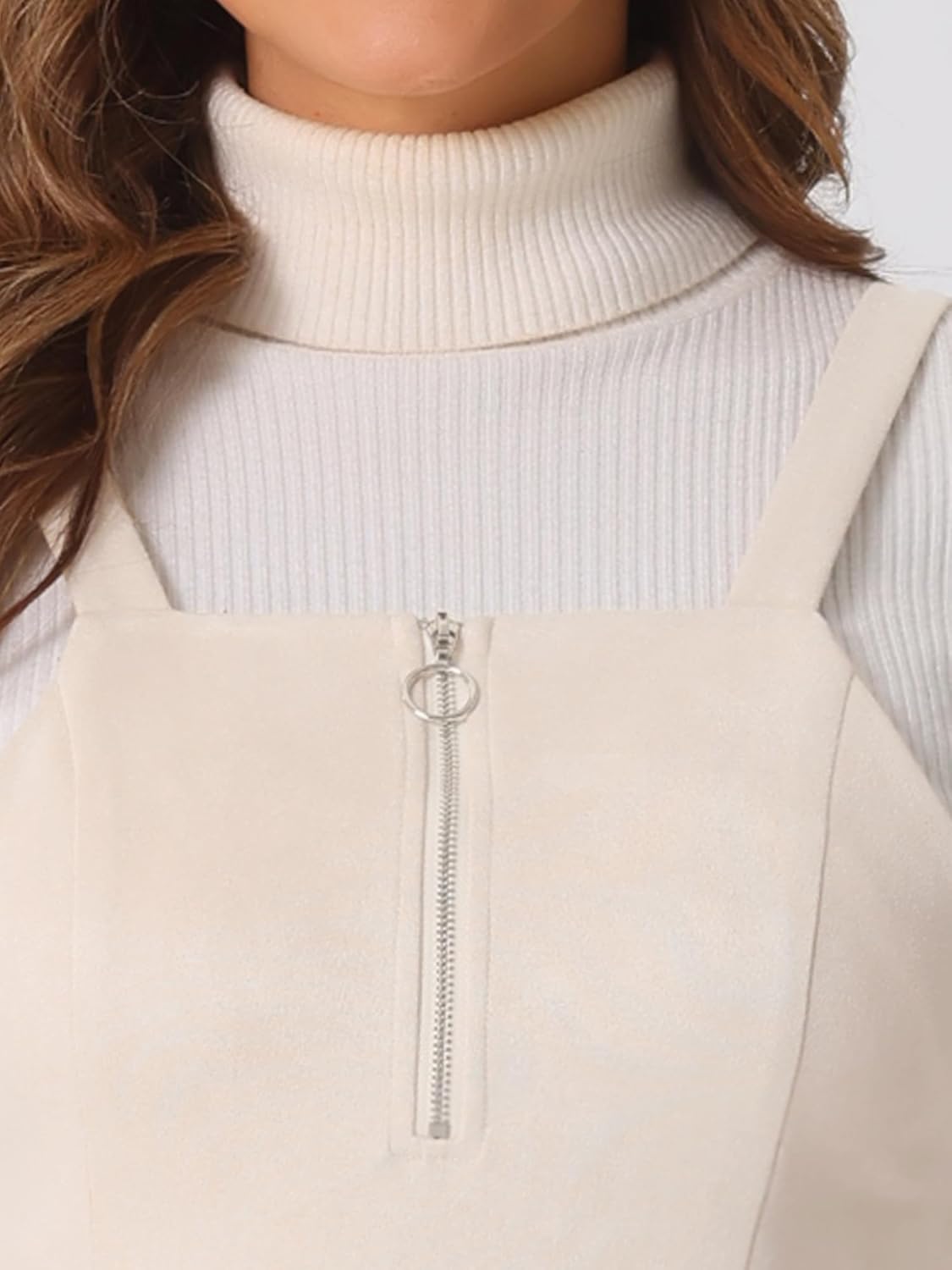 Allegra K Women's Faux Suede Zipper Front A-Line Overall Pinafore Dress - Image 5