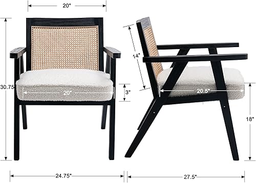 Miniatura 2 de Silla Accent de ratán, sillas tapizadas de piel sintética con respaldo de bastón, silla moderna retro de mediados de siglo, sillón de caña para