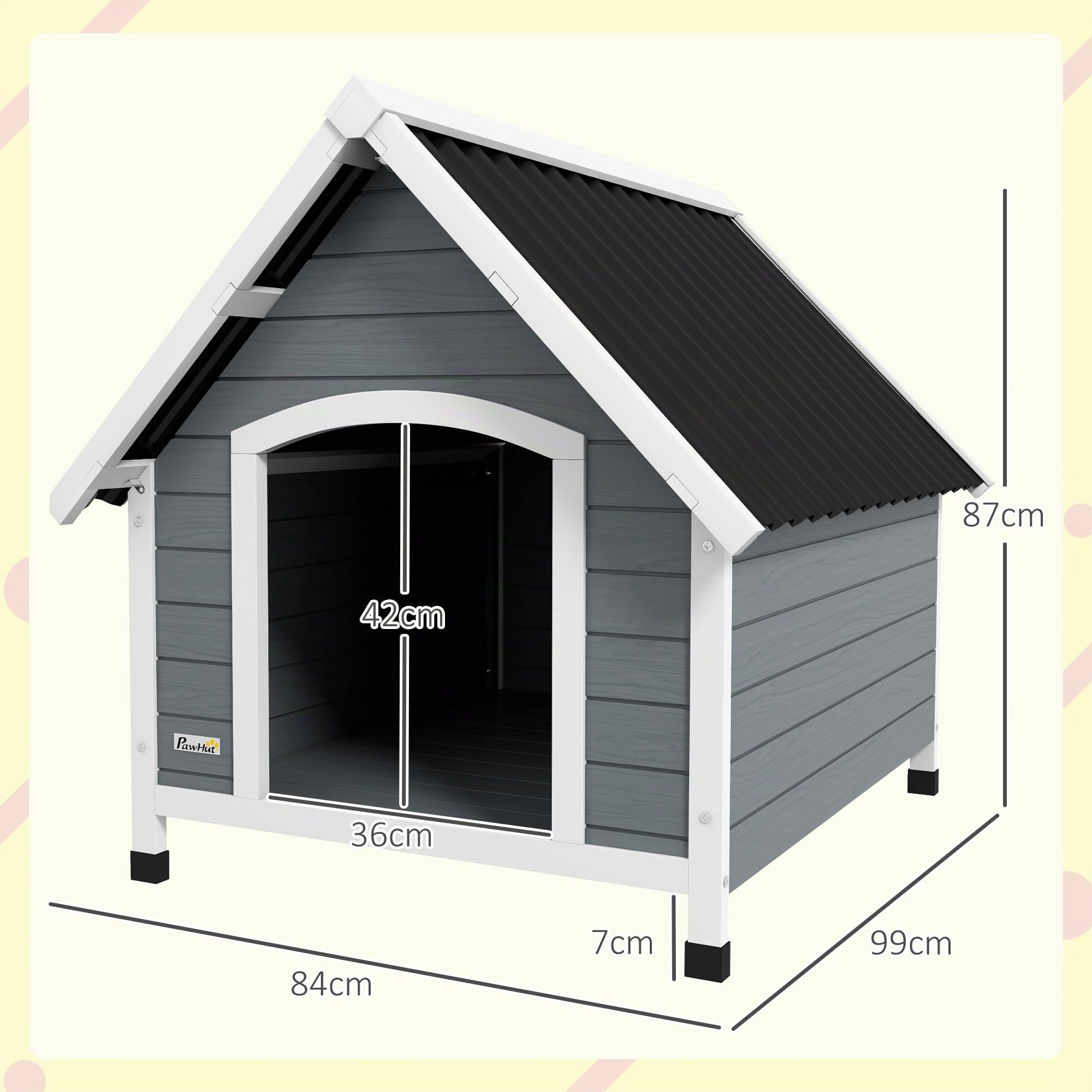 PawHut Cuccia per Cani da Esterno in Legno, Casetta, 84x99x87cm Grigio | Pavimento Estraibile, Tetto Spiovente, per Cani Grandi