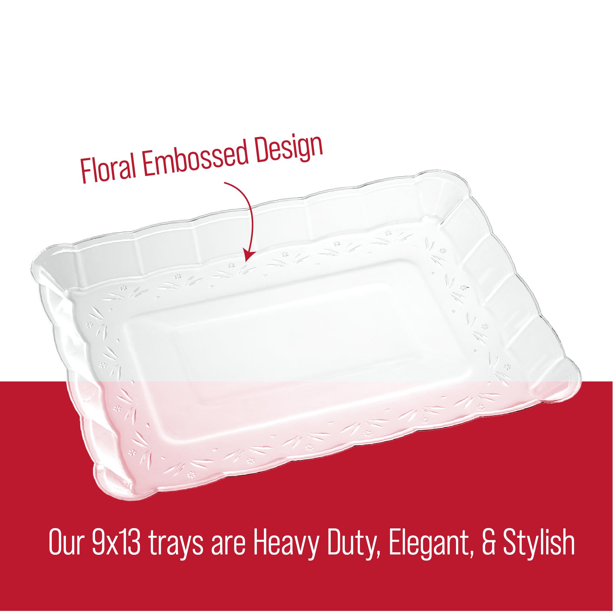 24 Pack Clear Plastic Serving Trays 9x13 - Disposable Rectangle Party Platters