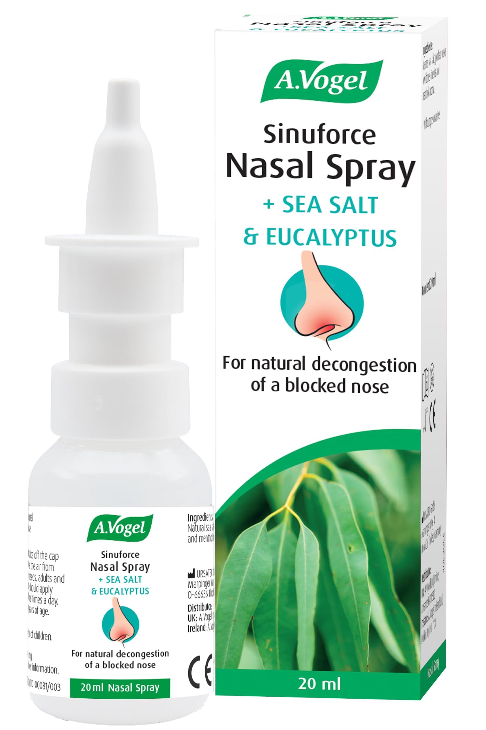 A.Vogel Sinuforce Nasal Spray 20ml | Rapid Relief for Blocked Nose & Nasal Congestion | Sea Salt & Eucalyptus | Natural Decongestion | Suitable for Use Up to 30 Days
