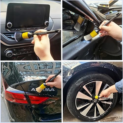 Miniatura 4 de MVEQRRN Juego de 4 cepillos para detalles de automóvil, cepillos de pelo de jabalí, ultra suave, sin arañazos, para asiento de cuero, cepillos de