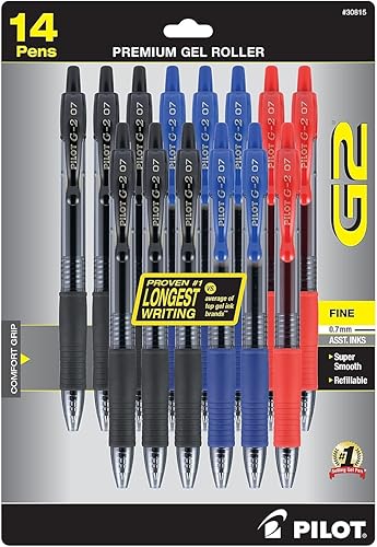 Pilot G2 Bolígrafos de Gel Premium, Punta Gruesa, Bolígrafos de Tinta en Gel, 1 mm, Juego de 14, Negro, Azul, Rojo - Ideal para Escuela, Diario y