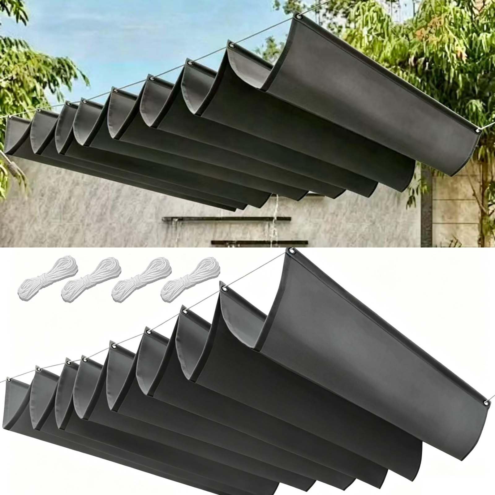 Wodoodporny Żagiel Przeciwsłoneczny 50x160cm Regulowany Na Zamówienie Wodoodporna Osłona Pergoli Z Oczkami I Sznurkiem Do Ogrodu Zewnętrznego, Patio, Trawnika, Ciemny szary
