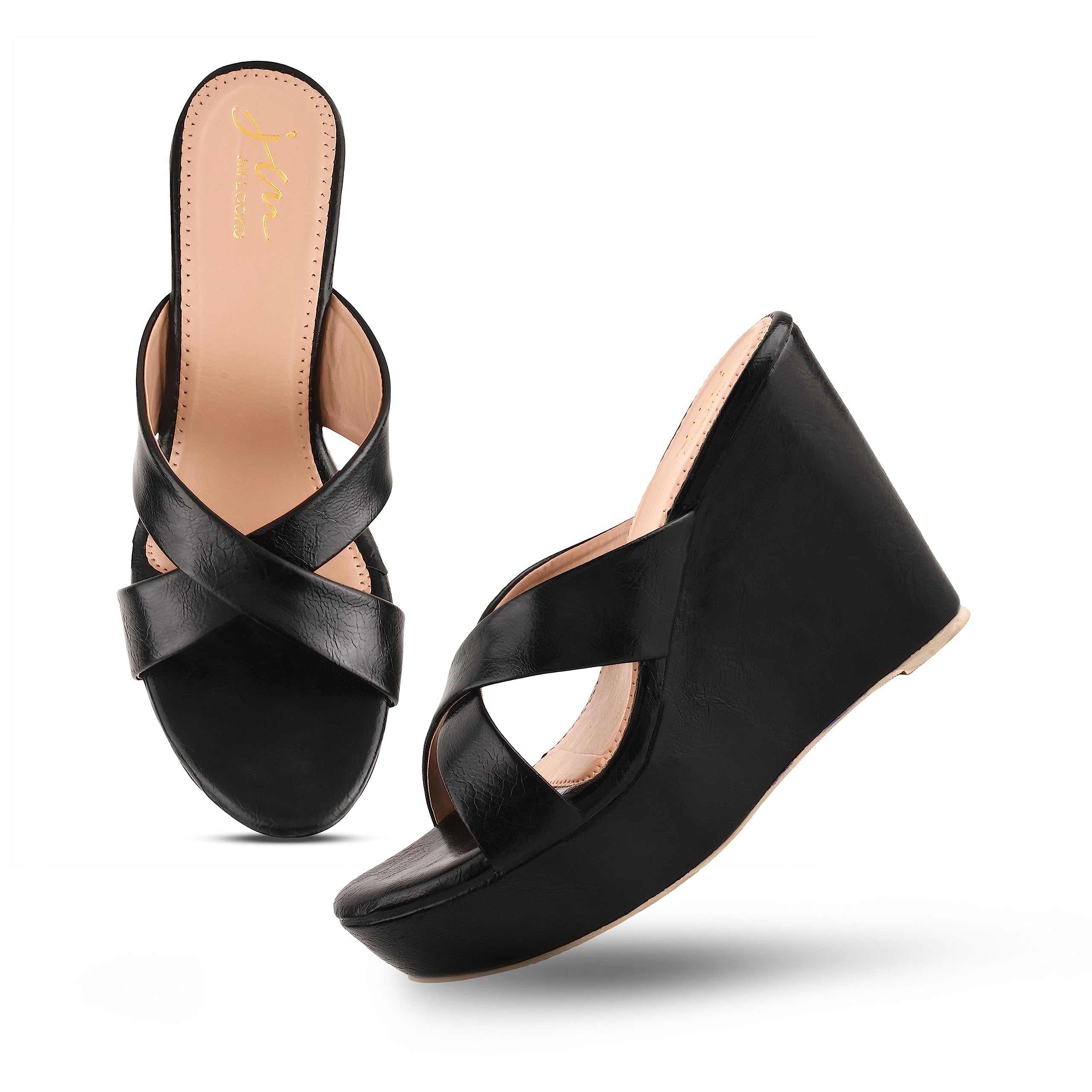 JM LOOKS Women Black Fashion Block Wedges Heel Casual Comfortable Sole Fancy Design Sandals (B0C8DDY7XR) Amazon Price History, Amazon Price Tracker