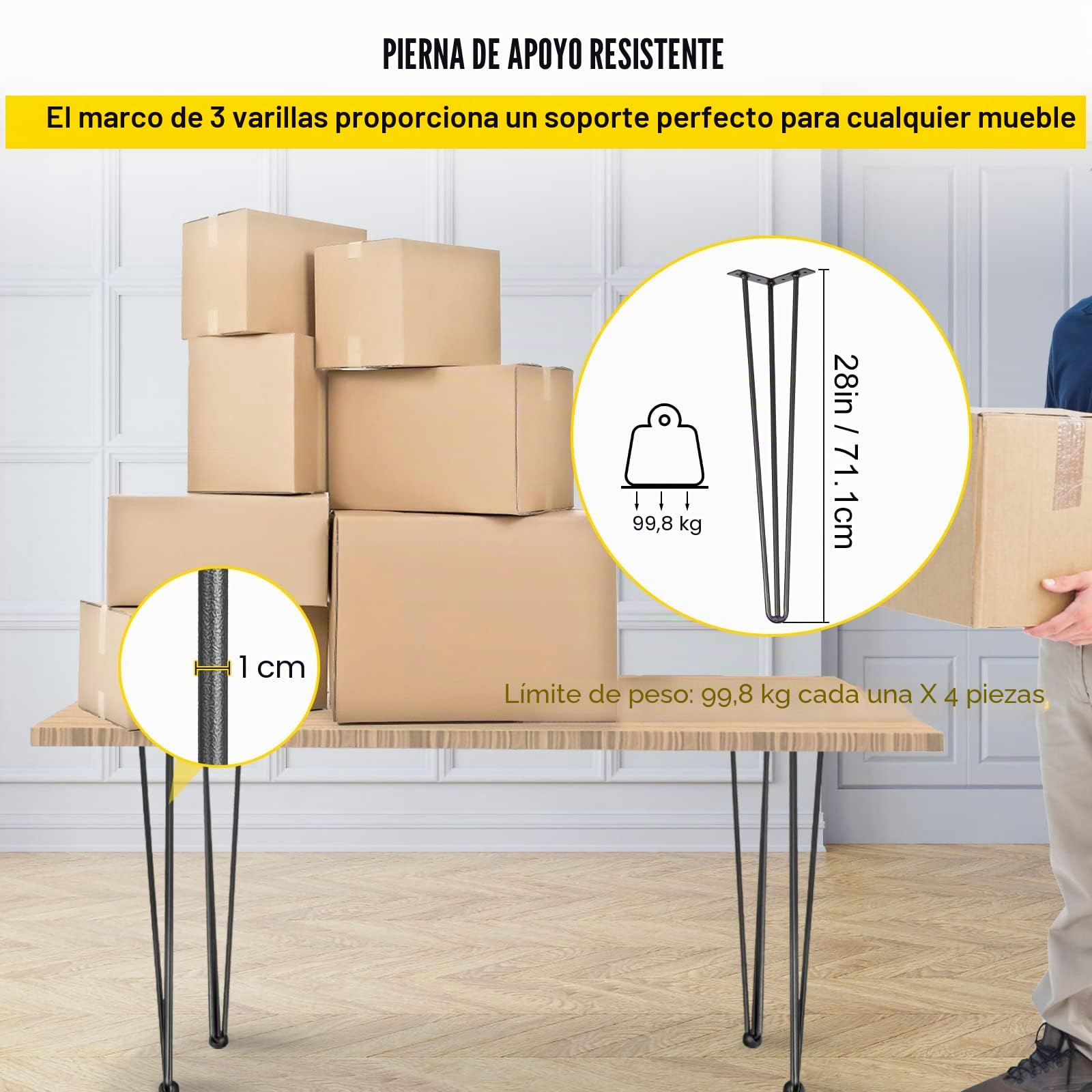 Happybuy Patas para Mesas de Acero al Carbono, Conjunto de Patas de Mesa Altura de Pata 41-102 cm, Patas para Muebles con 4 Pies de Goma, Patas de Mesa con Capacidad de Carga 100 kg (71,1)
