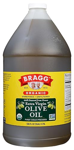 Bragg - Aceite de oliva orgánico y extravirgen hecho con aceitunas griegas Koroneiki prensado en frío para marinar y vinagretas con certificado USDA