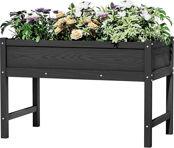 BIVODA HDPE Raised Garden Bed with Legs, Outdoor All-Weather Elevated Planter Box Raised Beds for Seeds, Herb, Flower, Vegetable (Black)