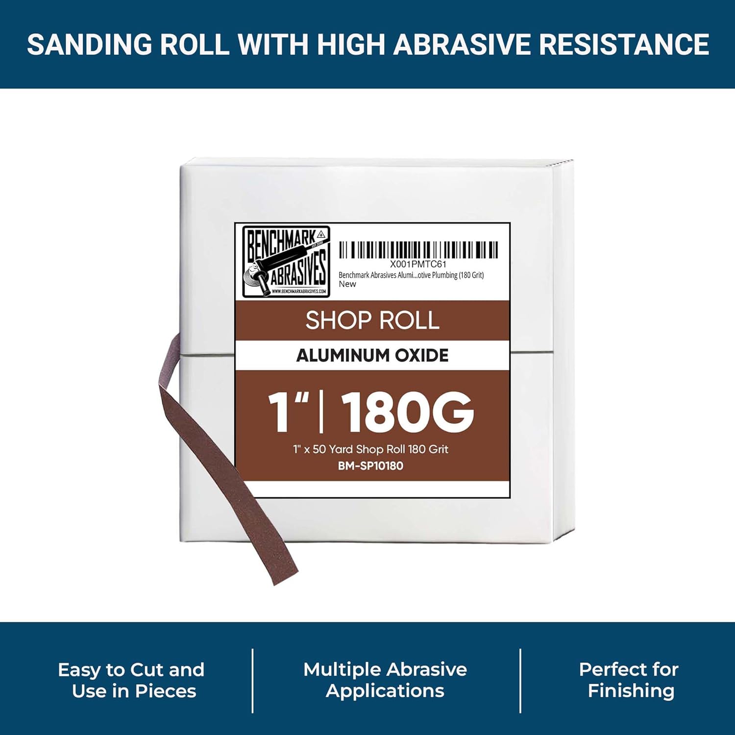 Benchmark Abrasives 1” X 150’ Shop Roll Emery Cloth Sandpaper Roll, Aluminum Oxide Sand Paper for Wood Furniture, Metal Polishing, Sanding, Automotive, Plumbing, Finishing - 180 Grit
