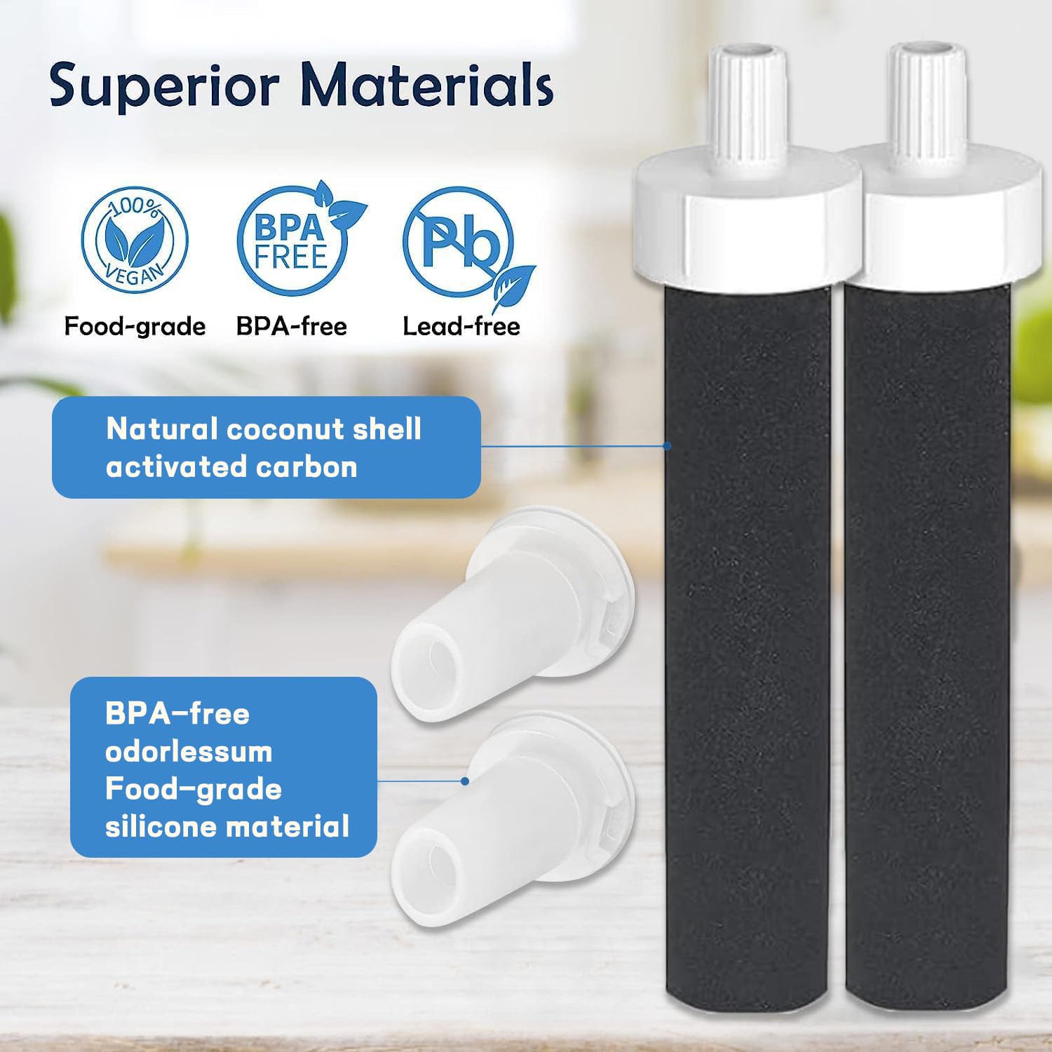 2Pcs Brita Water Bottle Filter 2Pcs Mouthpiece Replacement Compatible with Brita Water Bottle Bite Valve Replacement Parts Stainless — view 2