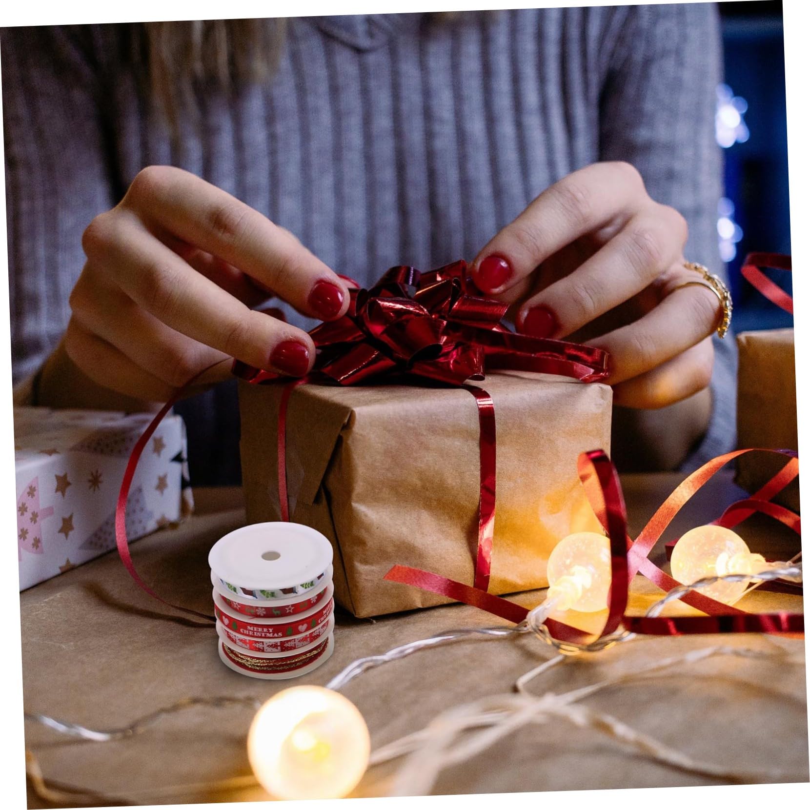 Angoily 10 Sätze Weihnachtliche Geschenkband Teilig Polyesterbänder in Rot und Gold für Geschenkverpackung DIY Bastelarbeiten Festliche Dekorationen und Partyaccessoires