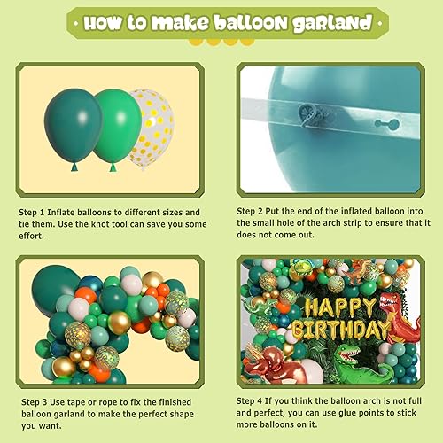 Miniatura 4 de Amandir Kit de guirnalda de arco de globos de dinosaurio de 165 piezas, color verde salvia y naranja, 6 globos de aluminio de dinosaurio, globos de
