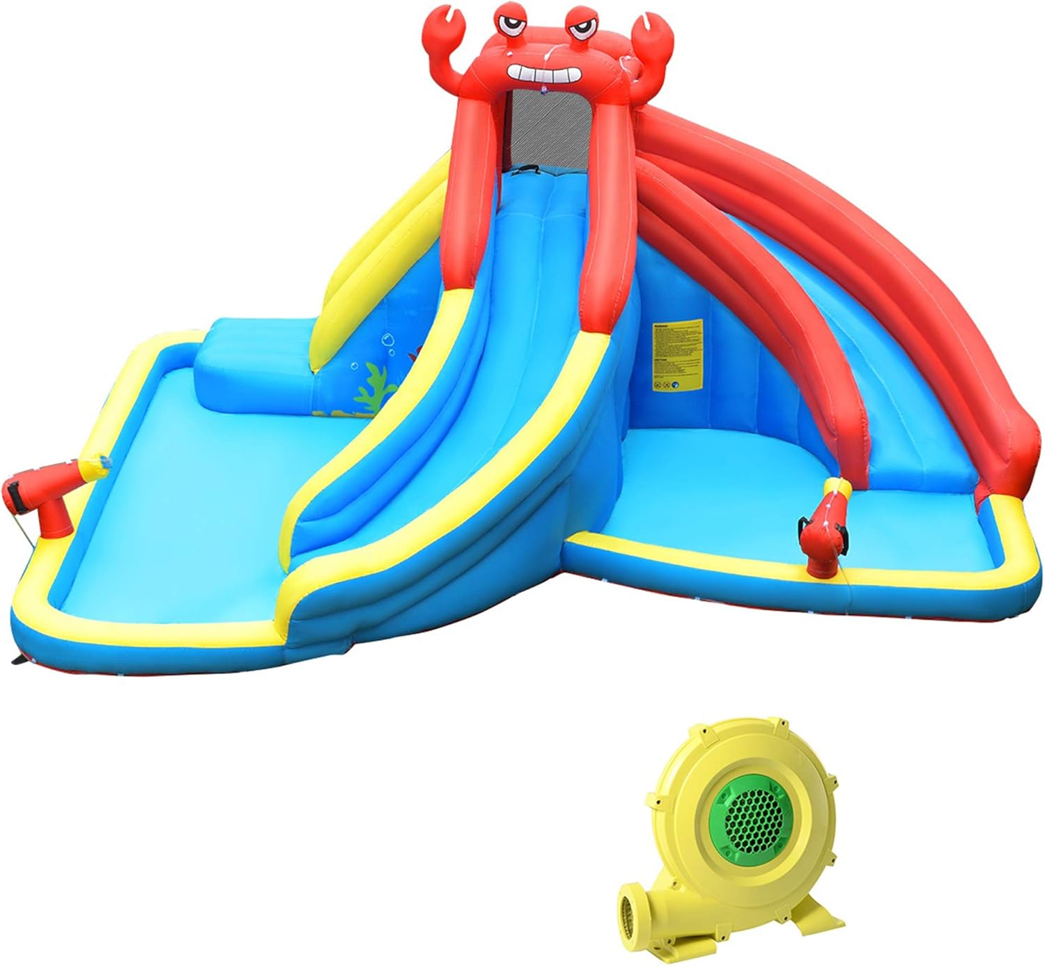 DORTALA Inflatable Water Slide, Crab Bounce House Water Park with Climbing Wall, Splash Pool & Water Cannon(with 950W Air Blower)