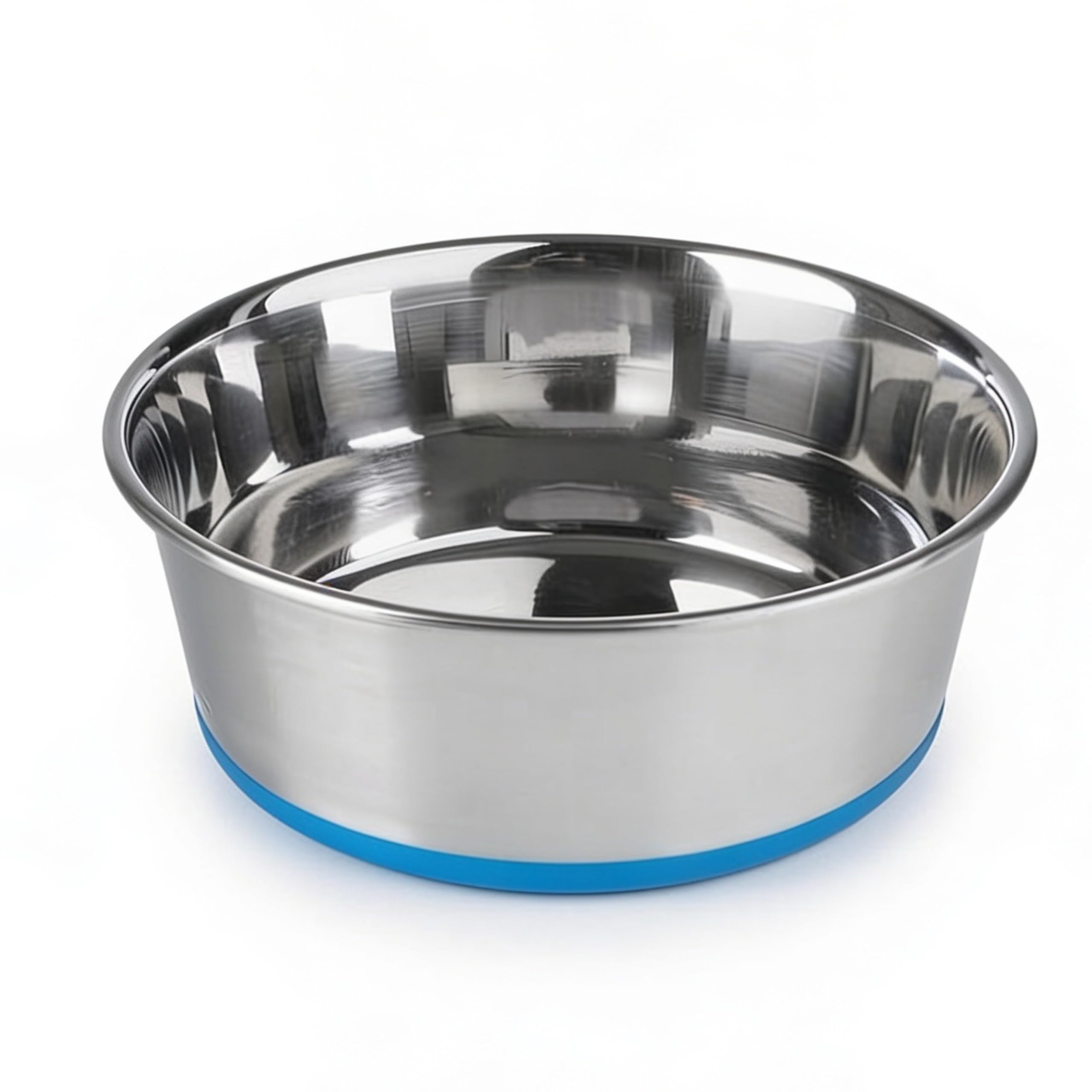 PETS EMPIRE Stainless Steel Dog Bowl, Single Piece - Non-Slip Silicone Base, Rust-Resistant & Heavy Duty - Food & Water Bowl for Dogs & Puppies - Silver/Blue (450 ML)
