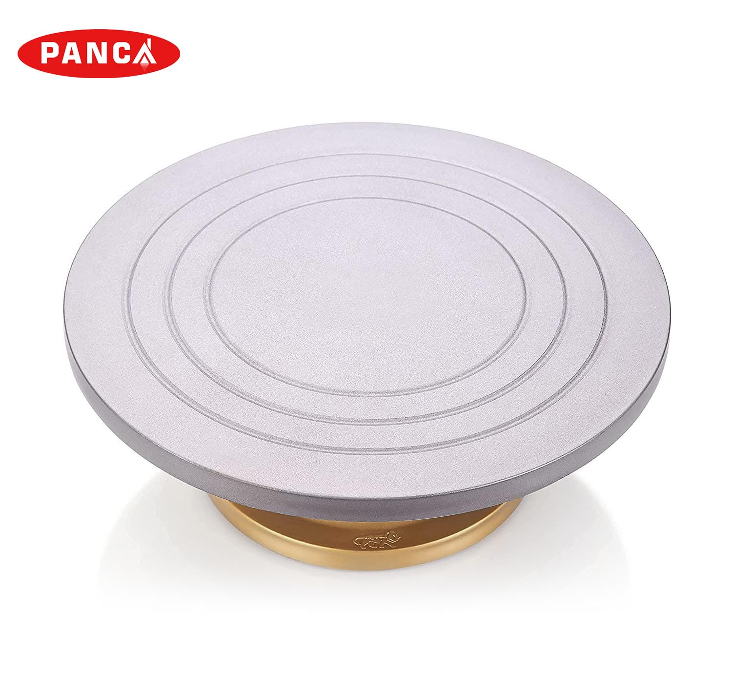 PANCA Cake Decorating & Icing Turntable | Signature Edition 12-Inch 360° Rotating Cake Stand for Baking & Serving | Fiber Cake Turntable with Silver Top & Golden Base | Professional Cake Decorating Stand 4