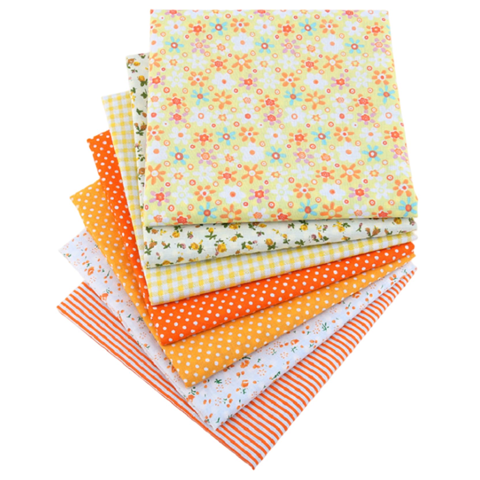 7Pcs Fat Quarters Fabric Set Soft Cotton Fabric Bundles for Sewing, Quilting, Patchwork, Arts and Crafts DIY Projects, Scraps for Handmade Crafts Yellow