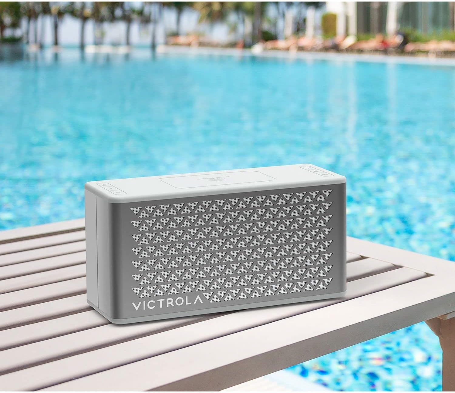 Victrola Music Edition 2 – Tabletop Bluetooth Speaker, IP67 Water & Dust Resistant, 20 Hr Battery Life, Multi-Speaker Pairing, Premium Sound & Passive Bass Radiator, Wireless & USB-C Charging (Silver)