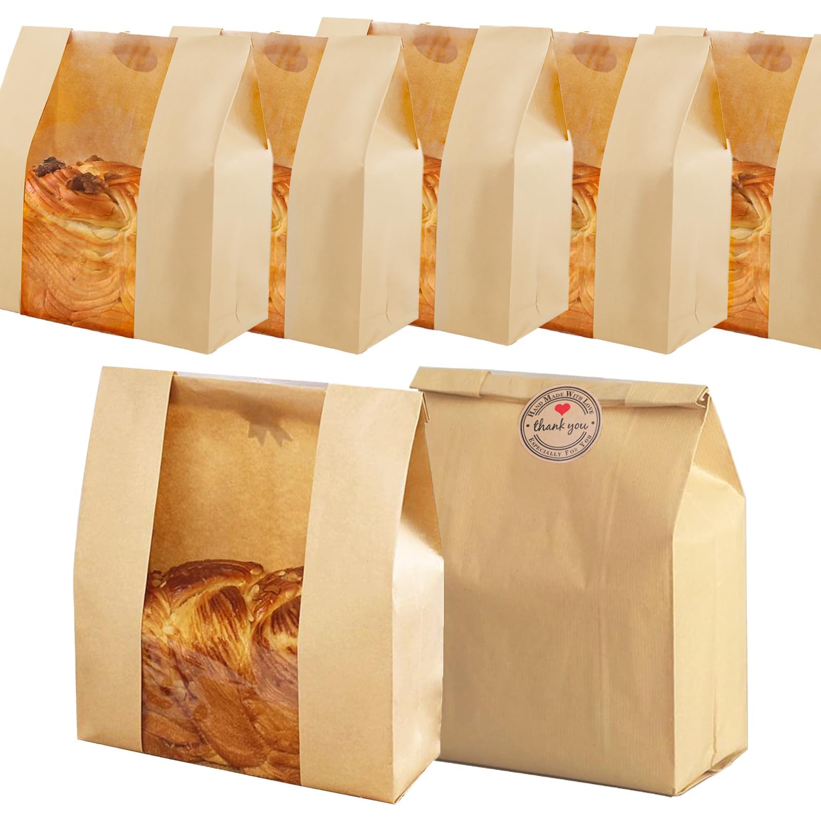 Brązowe papierowe torby na chleb, 35 sztuk, z okienkiem, duże torby papierowe typu kraft, do domowego chleba, cukierków, chleba, ciasteczek, prezentów (31 x 21 x 10 cm)