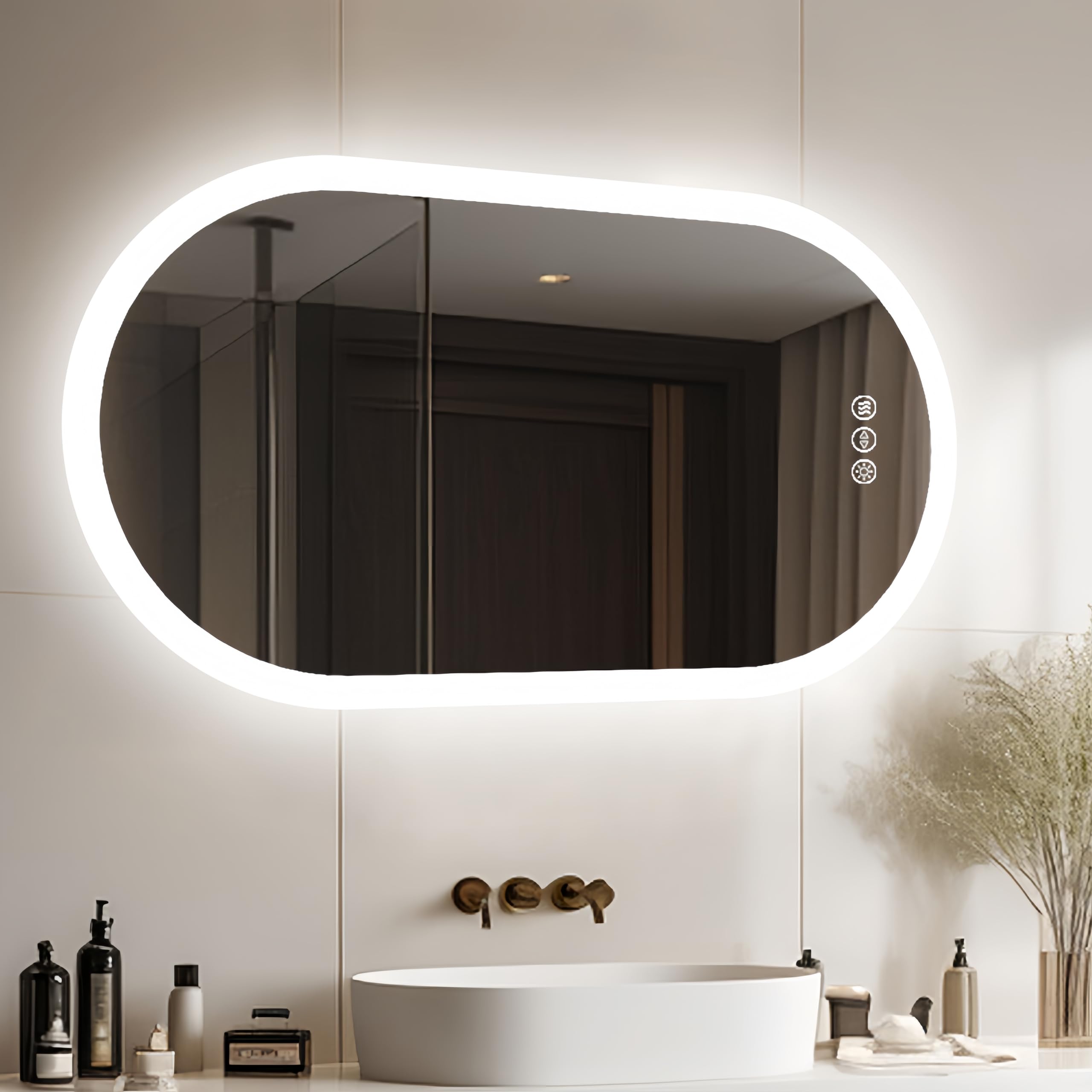 LUVODI Espejo Baño con Luz Led Ovalado 100 x 50 cm Espejos de Baño Antivaho con Luz Retroiluminado Regulable Espejo Moderno Inteligente con Interruptor Tactil y Enchufe para Recibidor vestidor