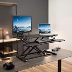 VIVO 36 inch Desk Converter, K Series, Height Adjustable Sit to Stand Riser, Dual Monitor and Laptop Workstation with Wide Keyboard Tray, Black, DESK-V036KB | Height Adjustable, Stand Up Desk Riser, Wide Keyboard Tray, Dual Monitor and Laptop Worksta