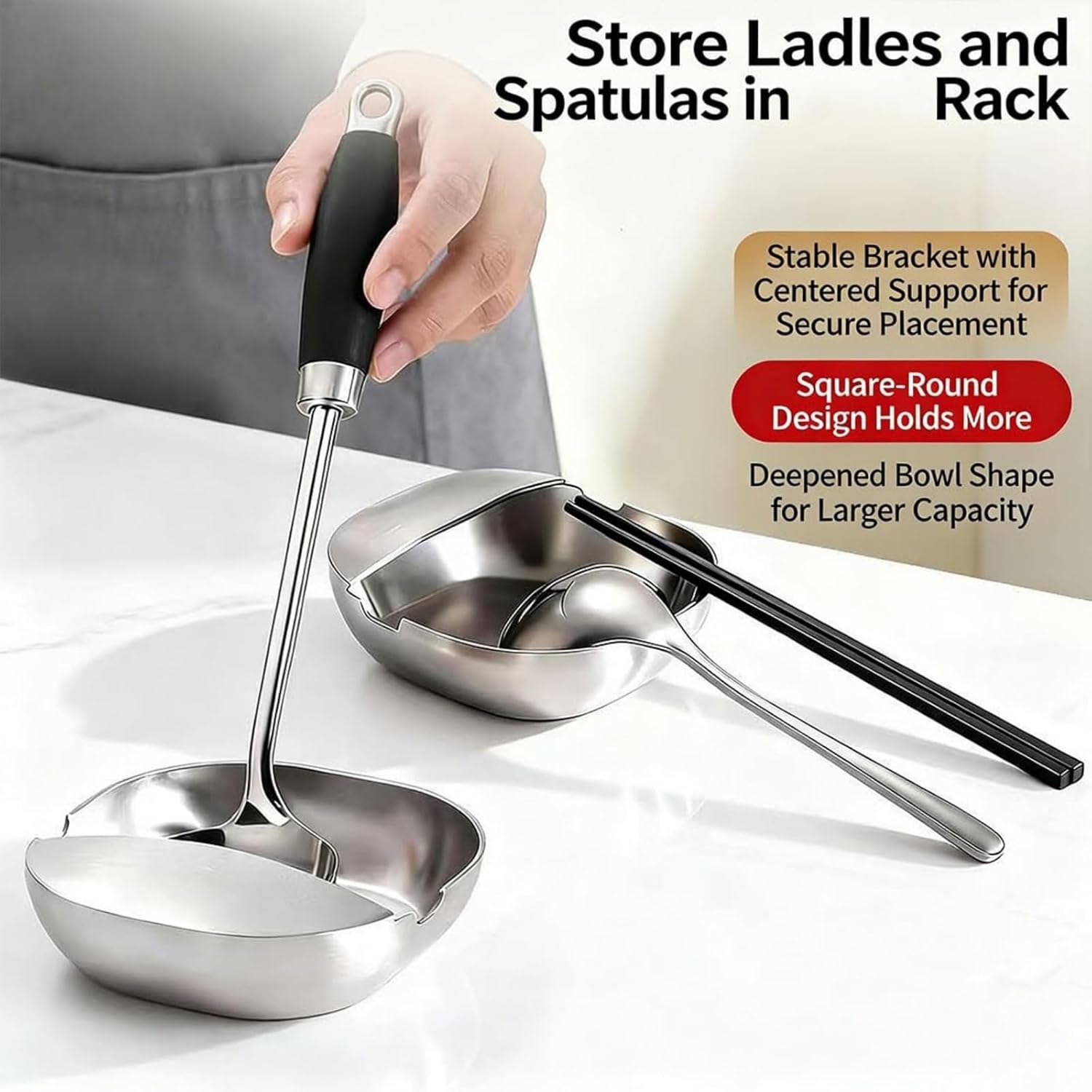 304 Stainless Steel Spoon Rest & Multipurpose Kitchen Utensil Holder, 2026 Upgrade Stainless Steel Spoon Rest, Self-Standing Ladle Holder with Stable Base, for daily use and housewarm gift (4pcs)