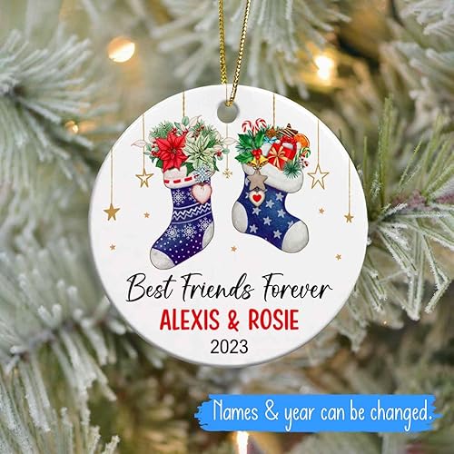 Miniatura 2 de Adorno personalizado para mejores amigos para siempre, nombres personalizados y Año BFF, vacaciones de Navidad, calcetines de amigos, adorno de