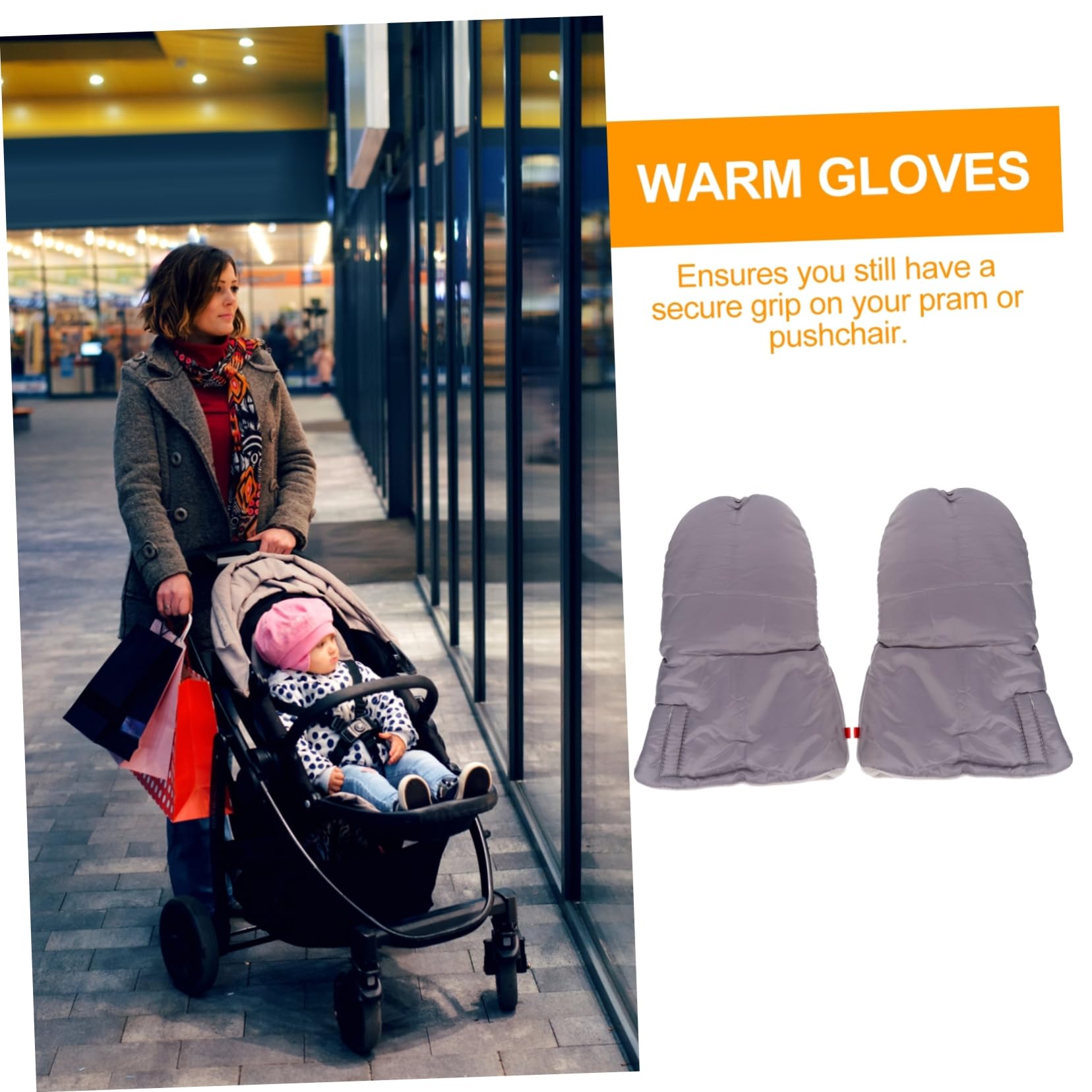minkissy guantes de manillar viento cálido universal ciclismo acolchado guantes de invierno calentadores de manos para cochecitos guantes de vellón guantes de carro tela oxford Grey
