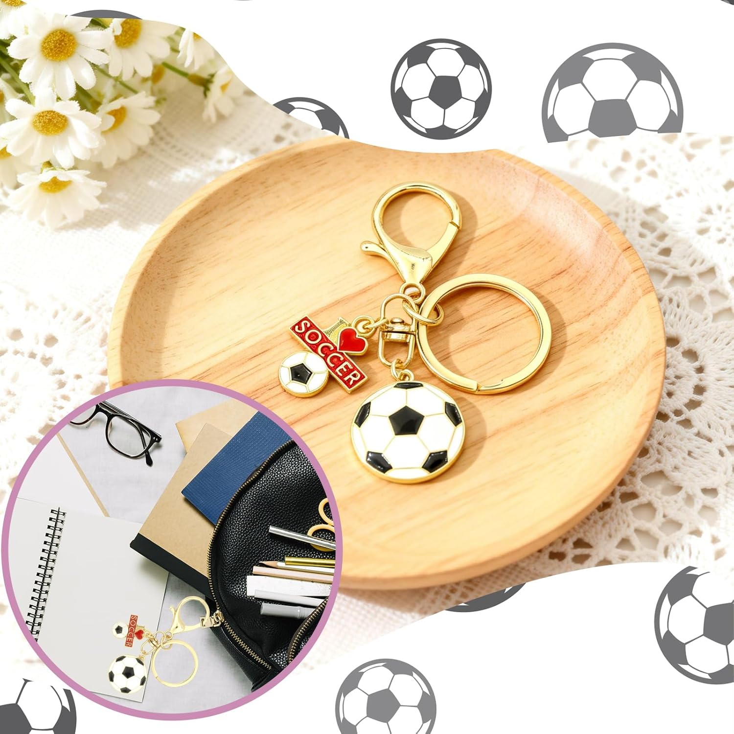 7 Pcs Soccer Gifts for Teen Girls Women 16 oz Glass Tumbler Bracelets Keychain Canvas Tote Bag Makeup Bags Socks for Soccer team Lover Coach - Image 3