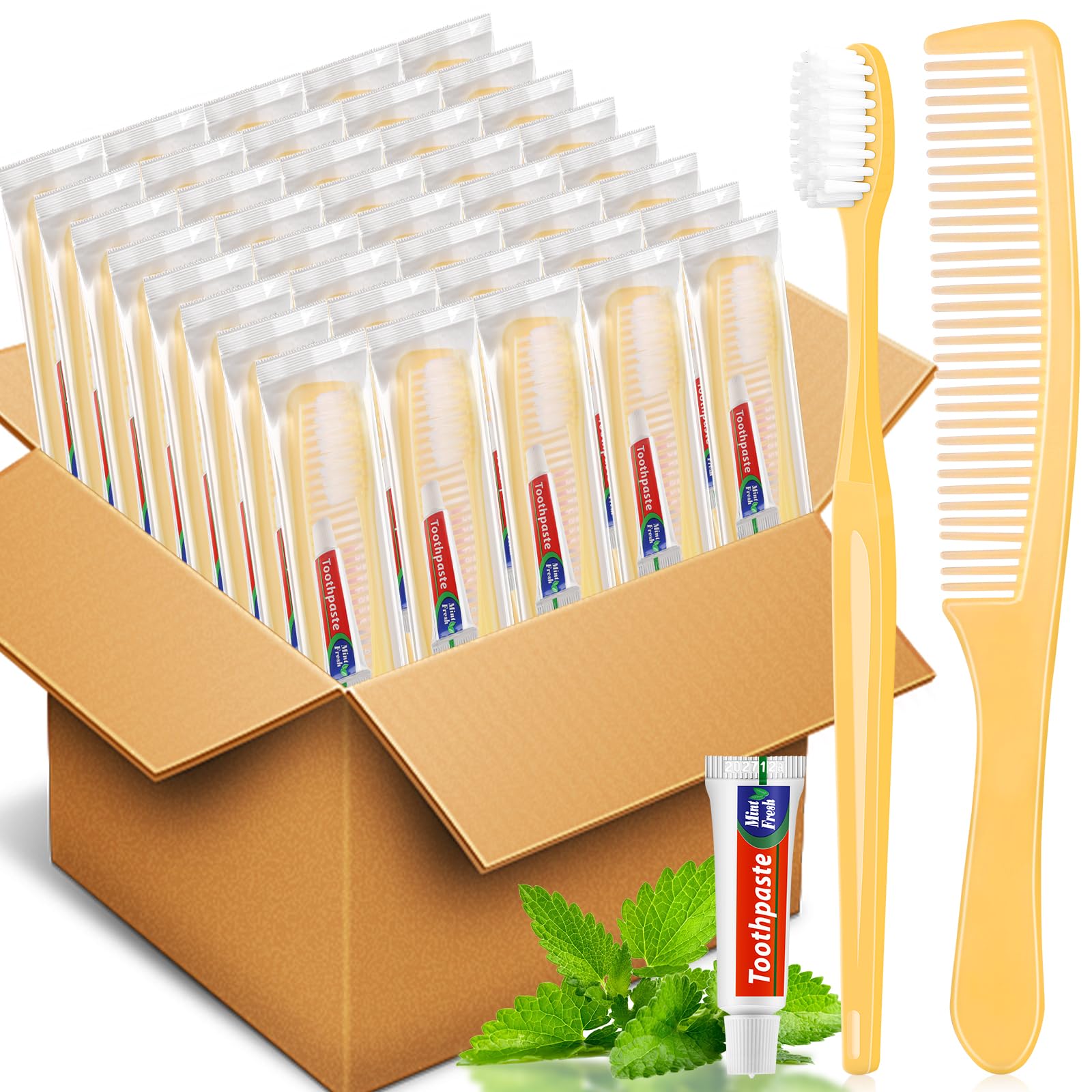 NICEMOVIC 200 Pack Disposable Toothbrushes Bulk with Toothpaste and Comb Travel Size Toothpaste Set Homeless Care Package Supplies Bulk for