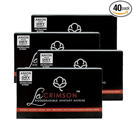 LA CRIMSON Sanitary Pad with Oxo- Biodegradable Disposable Bags | Anion with Dry Sheet -350mm (Pack of 10 x 4)