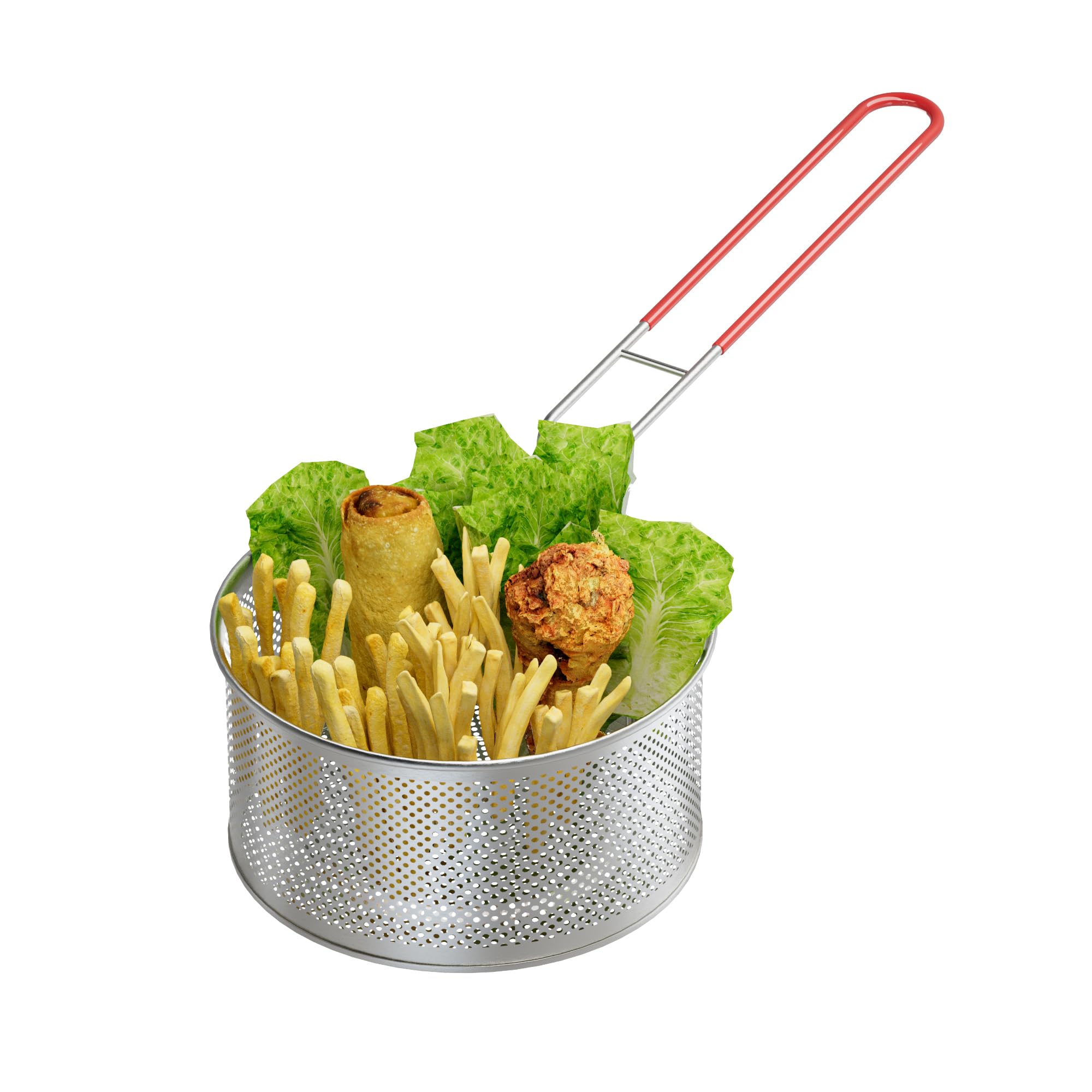 Deep Fryer Basket 7.07" x 4", Round Stainless Steel Fry Baskets With Handle and Resting Hook for French Chips, Onion Rings, Chicken Wings and Pasta, Small