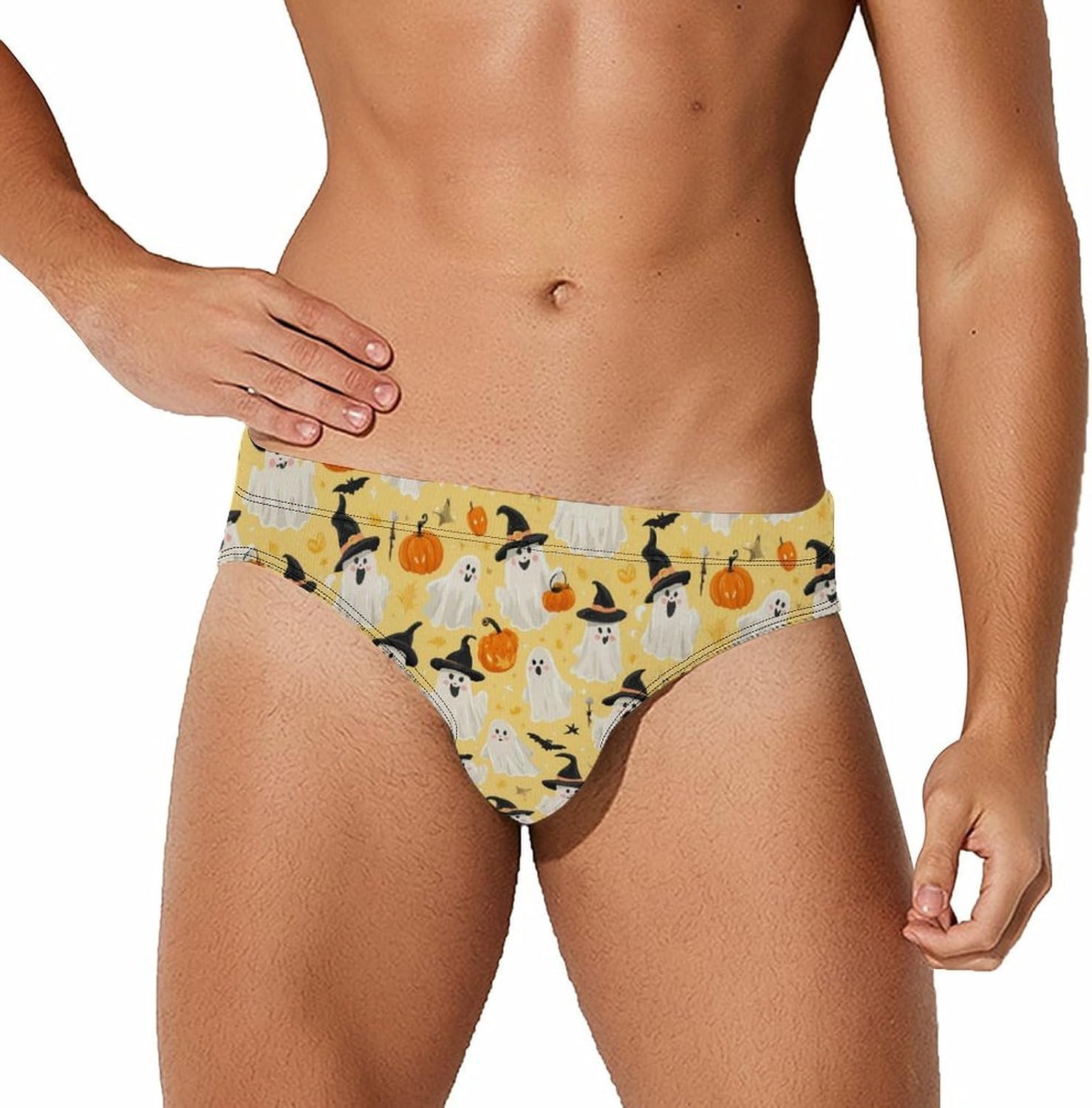 Cute Ghost Pumpkins Men's Swimsuit Brief Sexy Bikini Briefs Retro Printed Swimwear Quick Dry Swimming Trunks 3X-Large