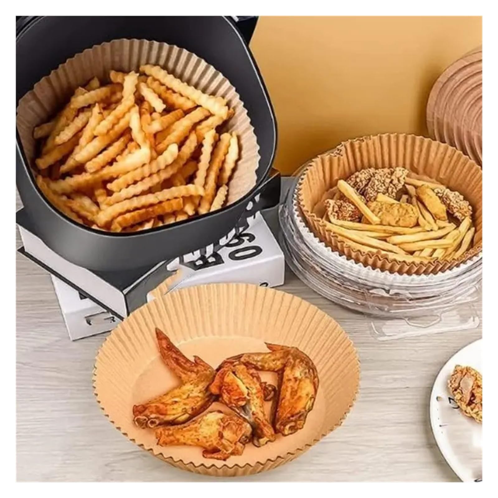 500 Airfryer Einwegpapier, Backmatte quadratisch rund | Ölpapier für quadratische und runde Airfryer, mikrowellengeeignet, zum Rösten
