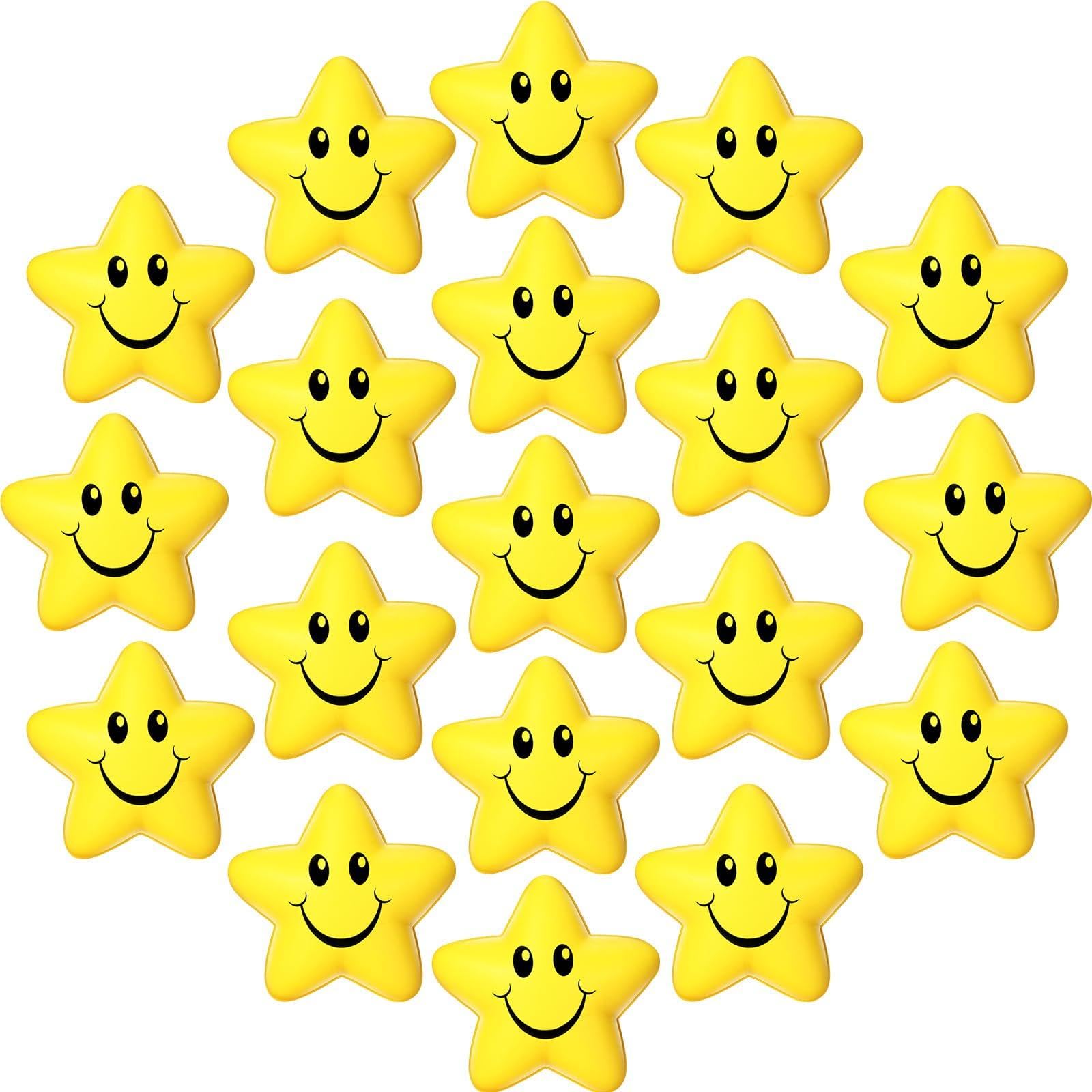 20 Pieces Star Smile Face Stress Balls Star Mini Foam Smile Ball Stress Relief Toy Mini Classroom Exchange Gifts Kids Toys for School Carnival Reward, Student Prizes, Party Bag Fillers