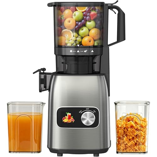Juicer Machines, 300 Watts Cold Press Juicer with 5.3" Wide Chute, Slow Masticating Juicers, High Juice Yield for Leafy Greens, Fruits & Vegetables, Easy to Clean