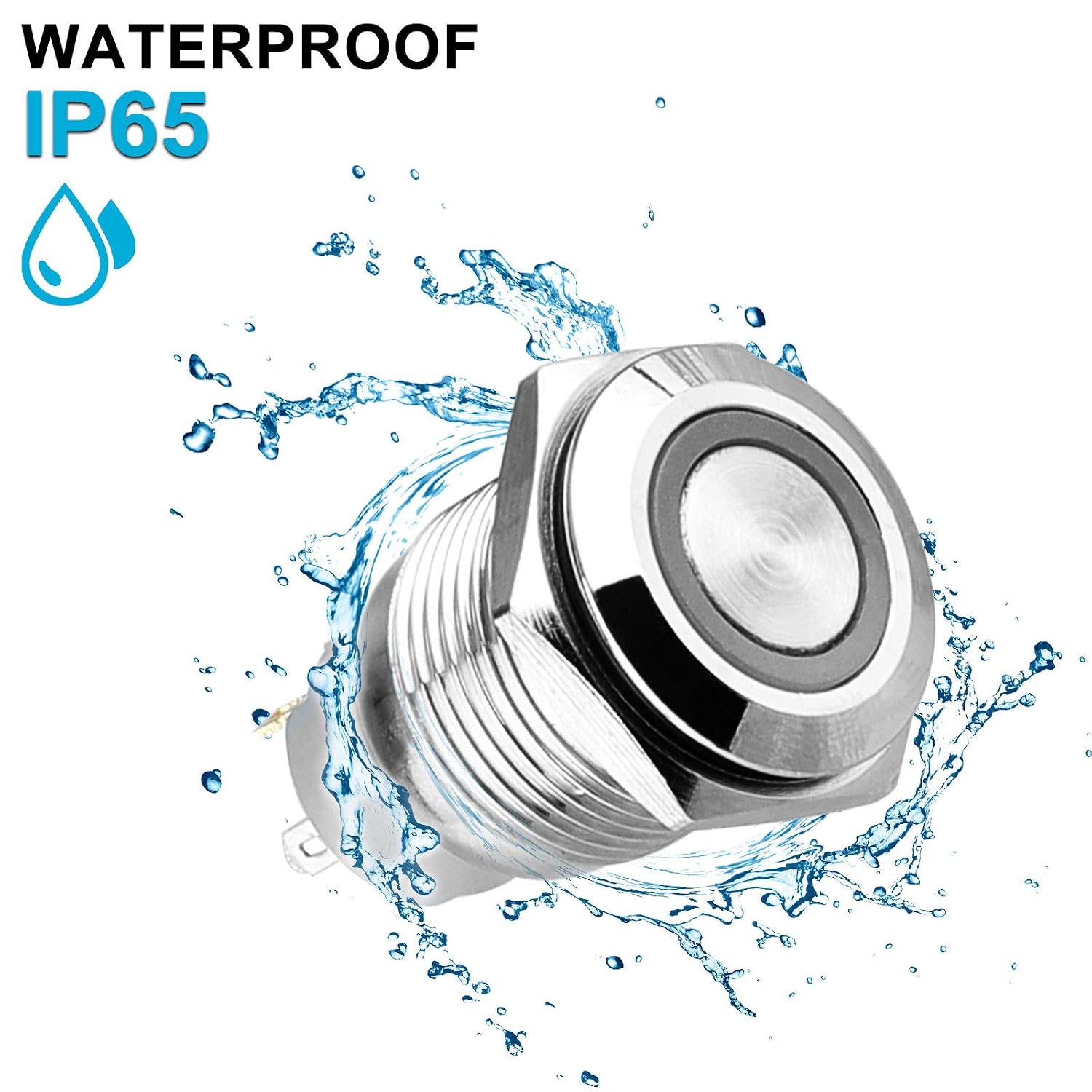 5PCS 16mm Latching Push Button Switch Angel Eye Ring LED DC 12V/24V Waterproof Metal Pushbutton Switches 1NO1NC SPST ON/Off Toggle Switch Self-Locking Round Switch for Marine Car RV Truck Boat (Red)
