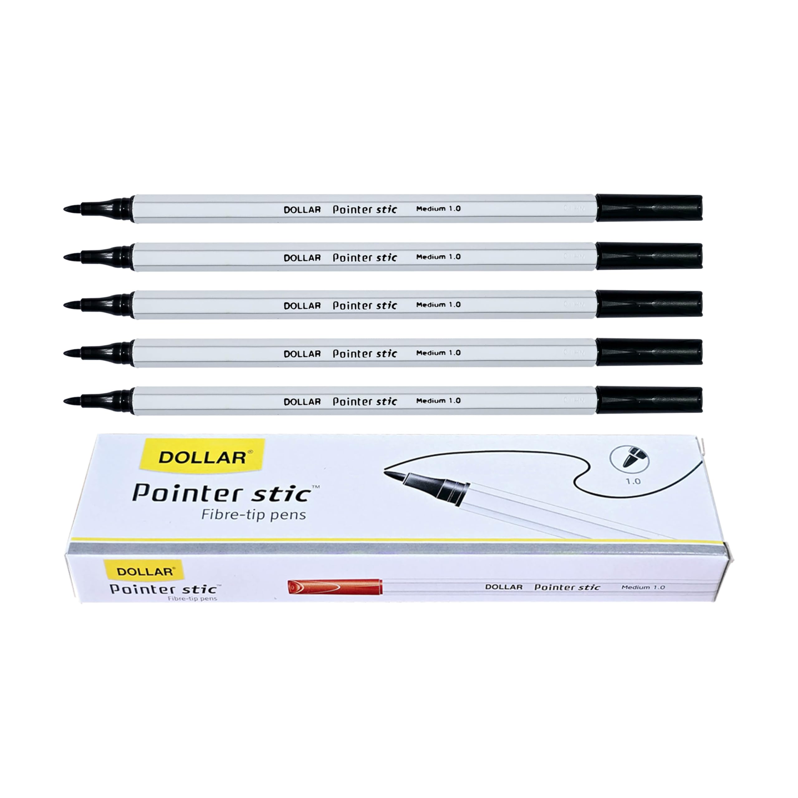 DOLLAR PS10 Felt Tip Pens, Medium Point (1.0 mm), BLACK, Pack of 50, Writing Pens, For Drawing Sketching Colouring Marking Writing, School Office Home Use