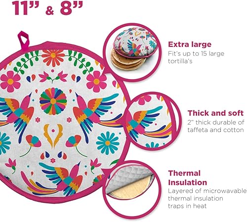 Miniatura 4 de Paquete de calentador de tortilla de 2 x 11 pulgadas. Calentador mexicano estándar de tortillaro, se coloca en microondas, mantiene la tortilla