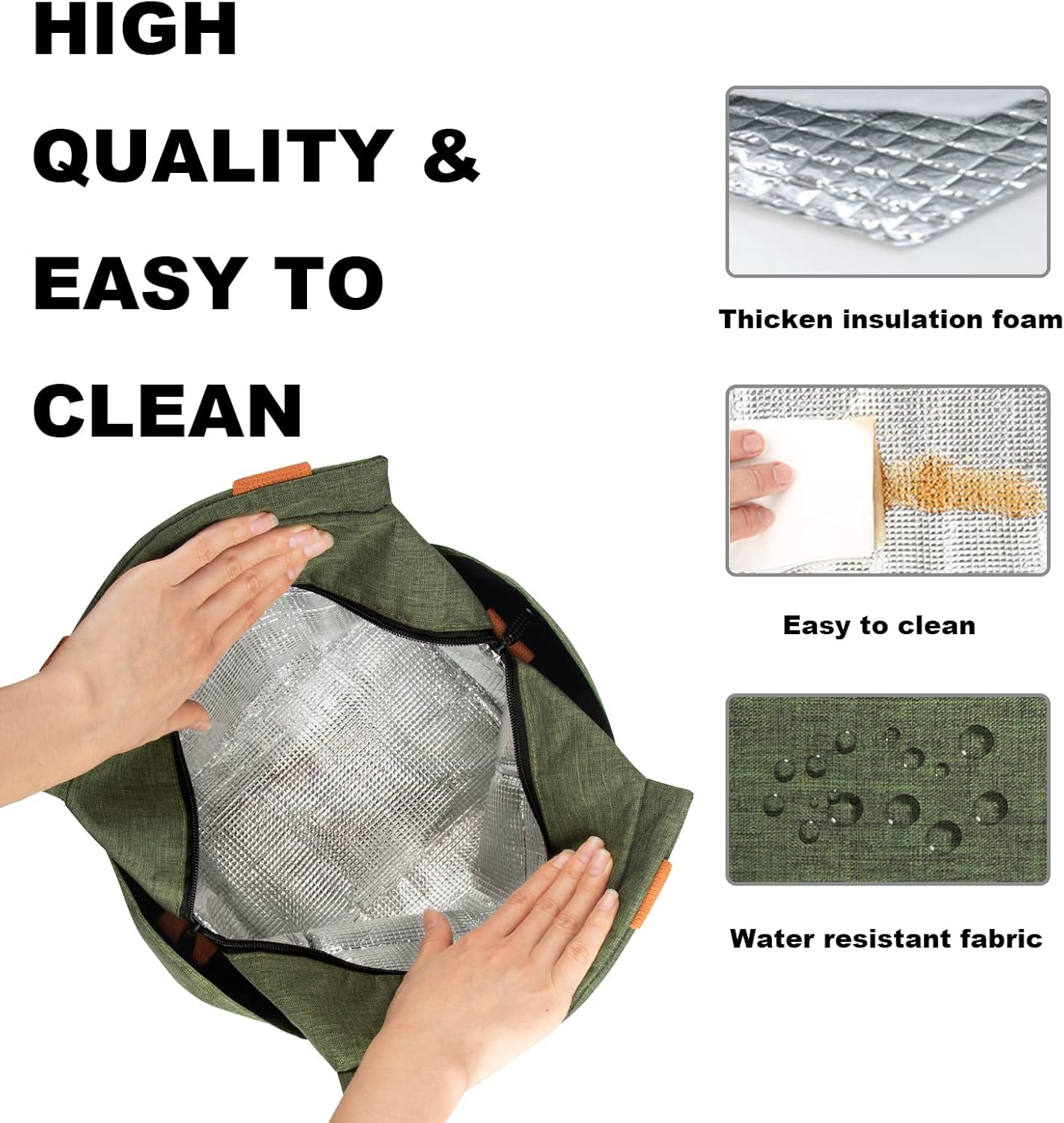 Joymee Lunch Bag Women Insulated Lunch Box Reusable Leakproof Large Spacious Cooler Tote for Womens Mens Adults with Bottle Holder and Side Pockets for Work Office Travel Picnic - Green - Image 4