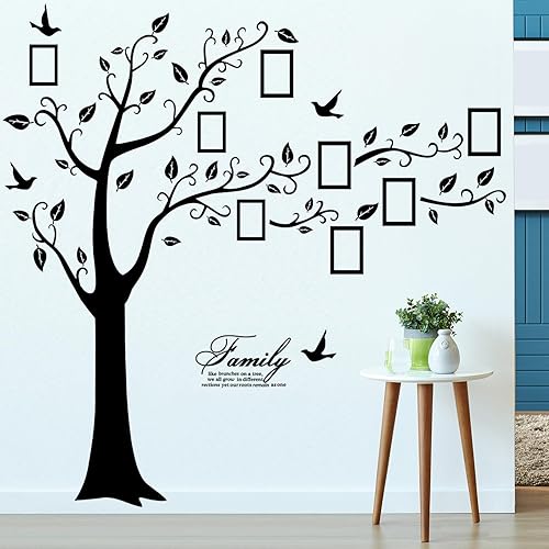 Miniatura 3 de Adhesivo de pared para árbol de fotos familiar grande, marco de fotos 3D, calcomanías de pared de árbol con citas extraíbles, hojas y pájaros,