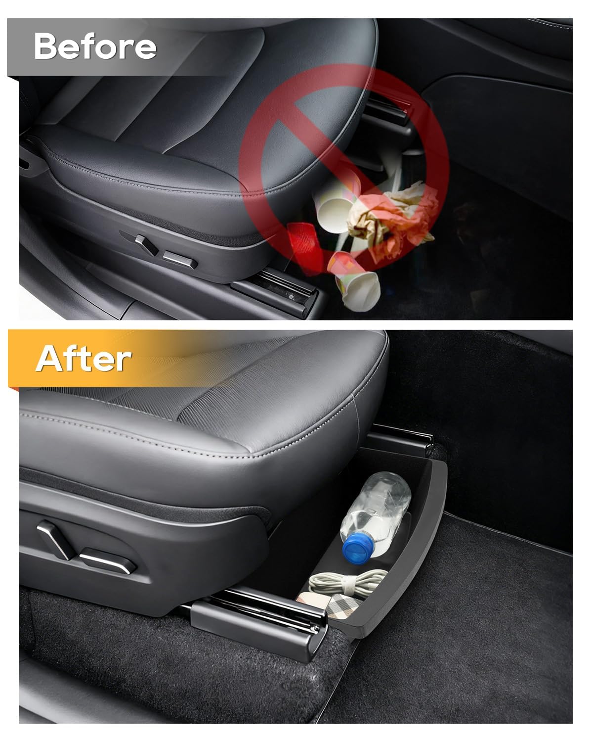 2 Pièces Boîte de Rangement sous Siège pour Tesla Model Y 2021-2025, Tiroir Organisateur Caché Avant Accessoires d'Intérieur de Voiture